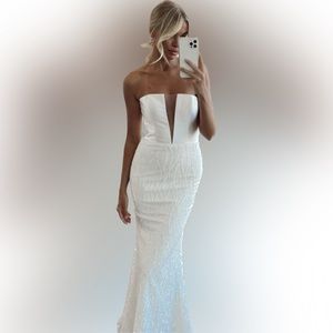 New Made With Love White French Crepe Noah #9311 Dress Bridal Size 14